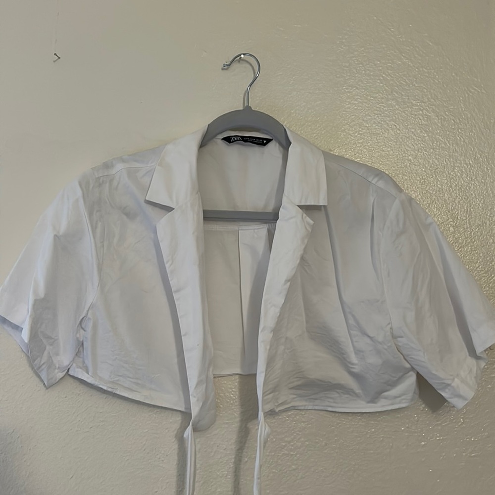Zara white crop blouse